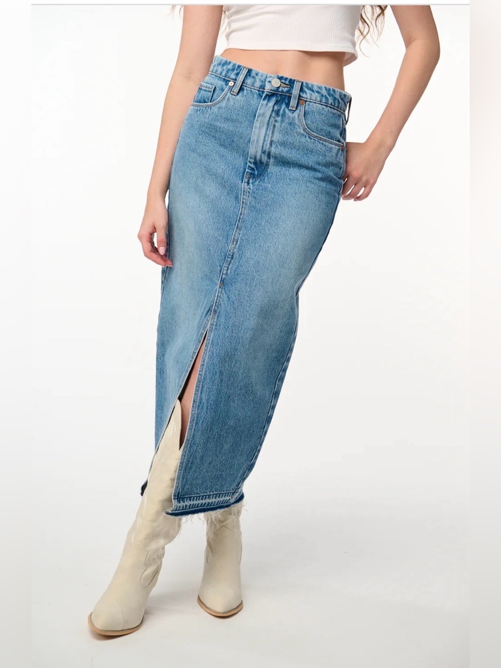 [BLANK𝑵𝒀𝑪] Double Duty High-Rise Midi Denim Skirt | size 29 / 8 Blank NYC 🩵 - Picture 2 of 10